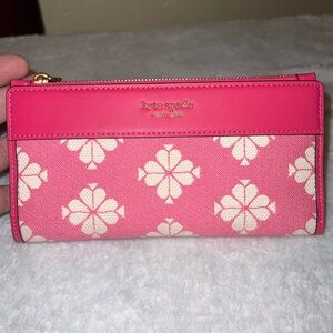 Kate Spade flower jacquard pink canvas slim wallet